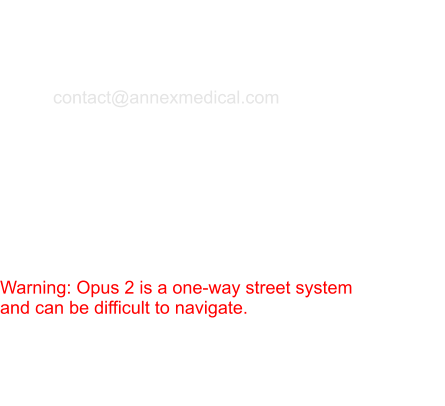 Annex Medical is located in the Opus 2 business park in Minnetonka, MN.   Warning: Opus 2 is a one-way street system and can be difficult to navigate. Contact Information  Phone: (952) 942-7576 Fax: (952) 942-7590 email: contact@annexmedical.com  Regular hours (non-summer): 6:50 am - 3:15 pm CST